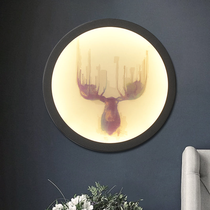 Led Elk Deer Acrylic Wall Mounted Light - Contemporary Style White Circular Design Black / B