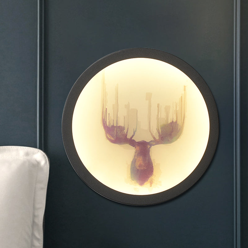 Led Elk Deer Acrylic Wall Mounted Light - Contemporary Style White Circular Design