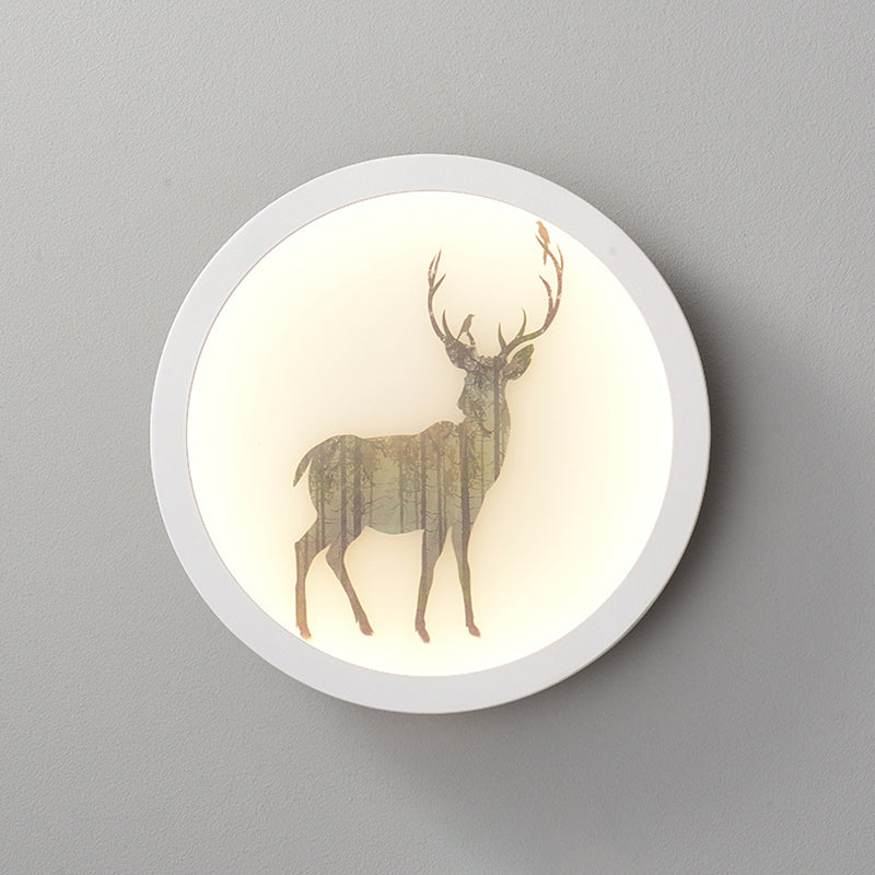 Led Elk Deer Acrylic Wall Mounted Light - Contemporary Style White Circular Design