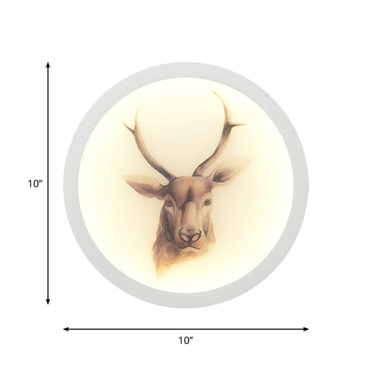 Led Elk Deer Acrylic Wall Mounted Light - Contemporary Style White Circular Design