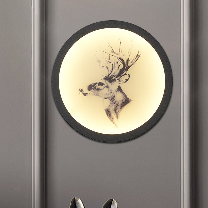 Led Elk Deer Acrylic Wall Mounted Light - Contemporary Style White Circular Design