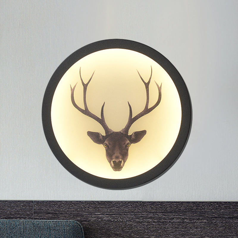 Led Elk Deer Acrylic Wall Mounted Light - Contemporary Style White Circular Design Black / F