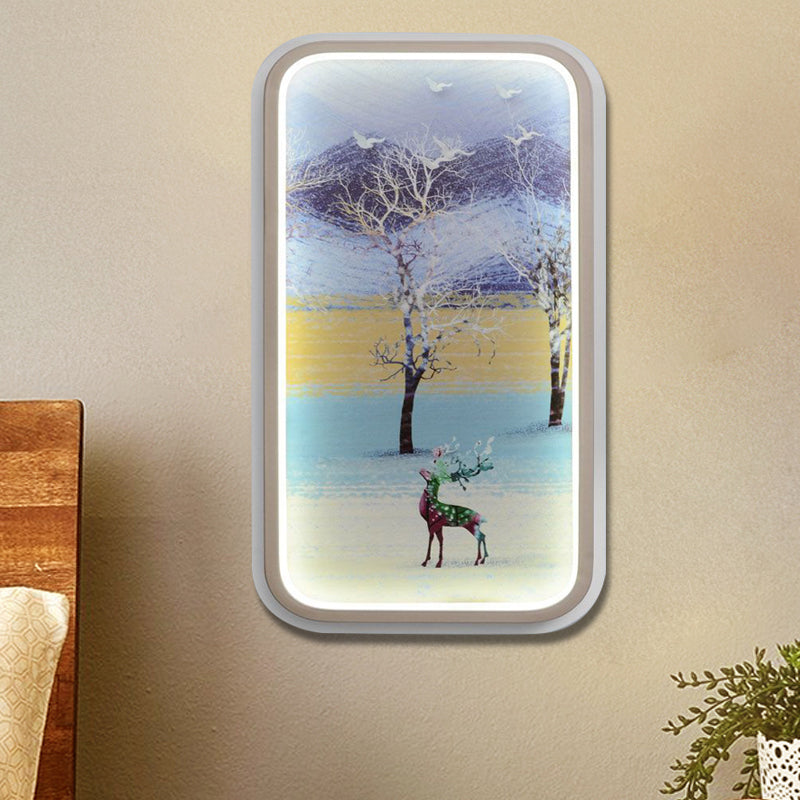 Contemporary Led Metal Wall Lamp: Yellow & Blue Rectangle With Elk Tree Pattern Yellow-Blue