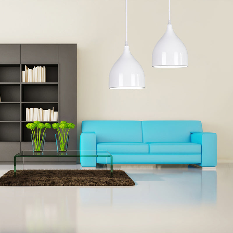 Modern Metal Dome Pendant Ceiling Light - 6.5’/10’/12’ Wide 1 Black/White/Red Suspended