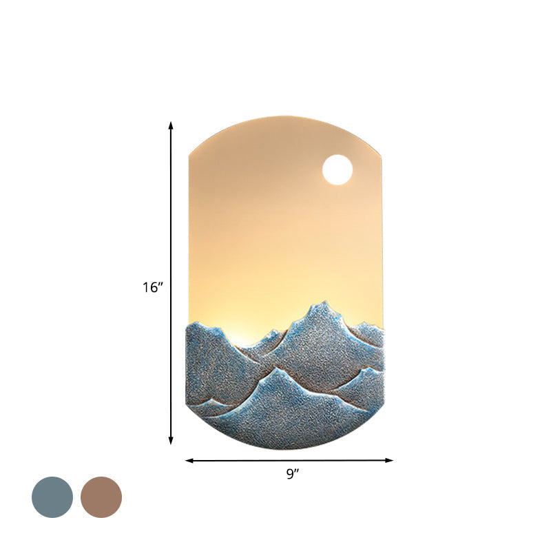 Chinese Style Led Oval Wall Mural Light - Silver/Brown Acrylic Mount With Mountain Pattern For