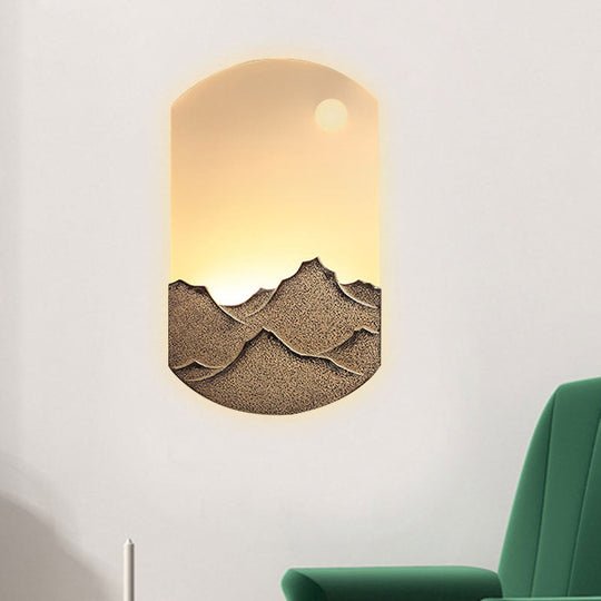 Chinese Style Led Oval Wall Mural Light - Silver/Brown Acrylic Mount With Mountain Pattern For