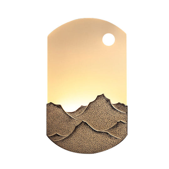 Chinese Style Led Oval Wall Mural Light - Silver/Brown Acrylic Mount With Mountain Pattern For
