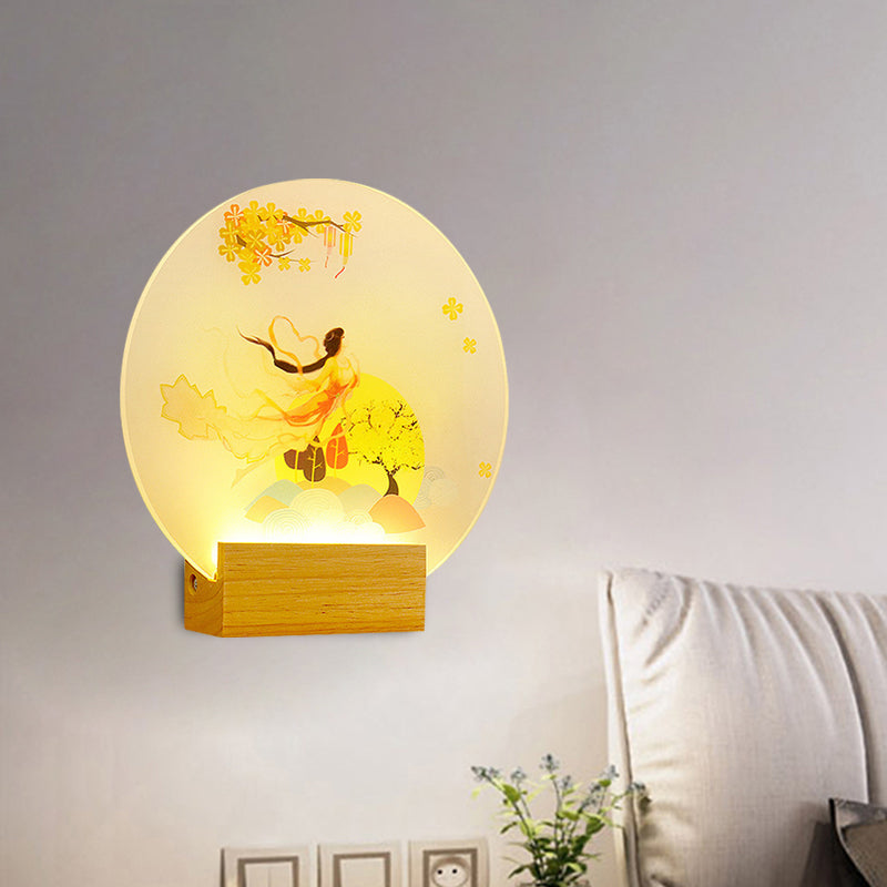 Chinese Style Led Wall Lamp With Acrylic Goddess Design For Bedroom
