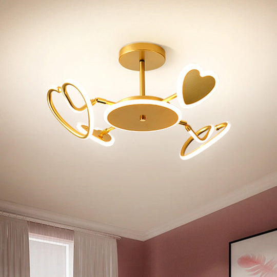 Nordic Led Gold Loving Heart Ceiling Light - Metallic Flush - Mounted Lamp Fixture