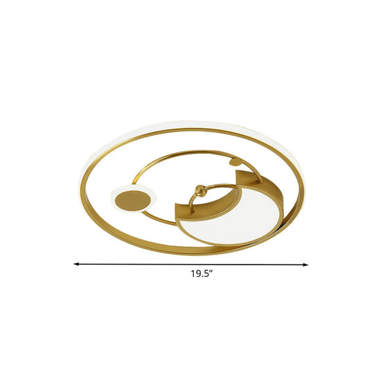 Nordic Style Acrylic Moon & Ring Led Flushmount Lamp - Gold Finish