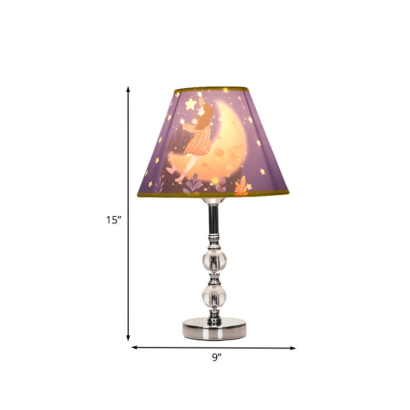 Chiara - Blue Barrel Shade Table Light: Cartoon Desk Lamp With Girl And Starry