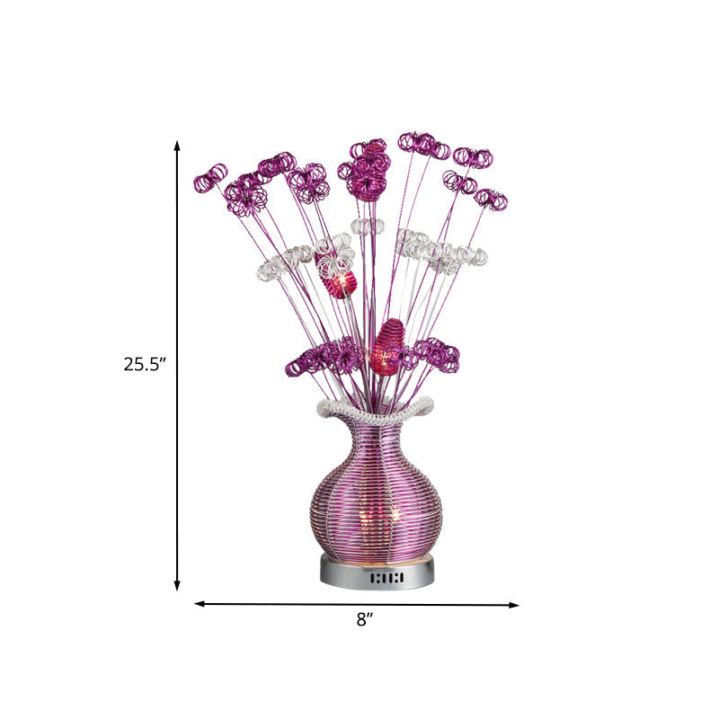 Sophia - Purple Art Deco Plant And Vase Nightstand Light Aluminum Wire Led Night Table Lamp In