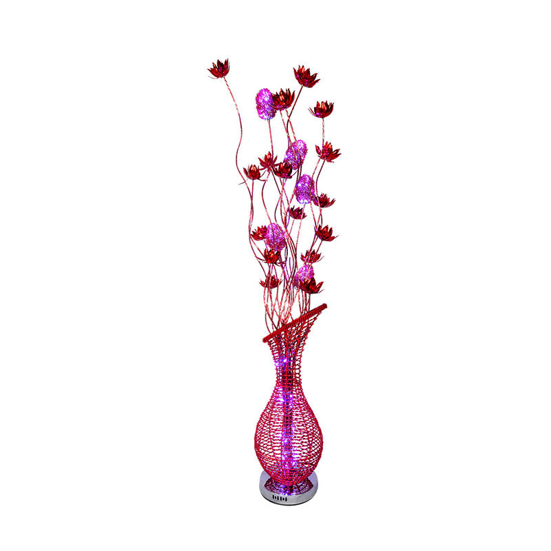 Red Led Aluminum Stand Up Lamp With Bevel Vase Design For Art Decor In Living Room