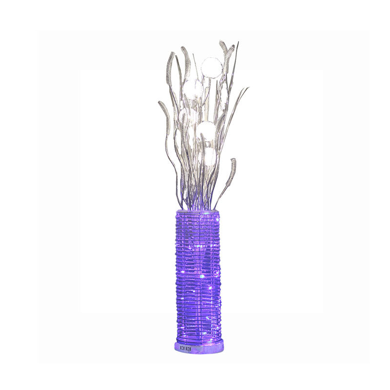 Silver Aluminum Cylinder Led Floor Lamp With Dandelion Design - Perfect Living Room Decor