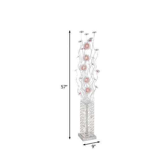 Cuboid Metallic Led Floor Lamp With Floret Design - Silver Warm/White Light For Stylish Living Room