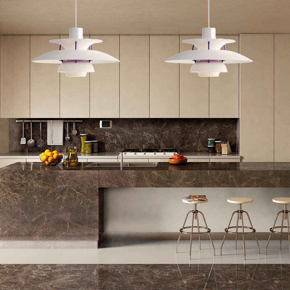 Macaron Style Aluminum Pendant Light With Flared Shade - 3 Layers 1 Black/Gray 12’/16’ Wide