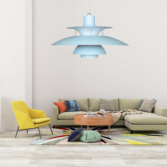 Macaron Style Aluminum Pendant Light With Flared Shade - 3 Layers 1 Black/Gray 12’/16’ Wide