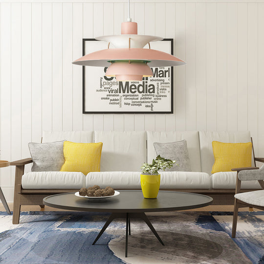 Macaron Style Aluminum Pendant Light With Flared Shade - 3 Layers 1 Black/Gray 12’/16’ Wide