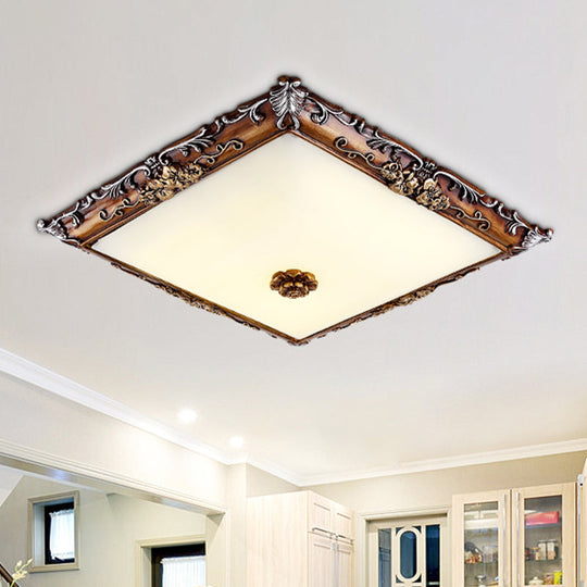 Led Crystal Flush Mount Light - 16’/19.5’ Width Brown Square Living Room Lighting Fixture / 16’