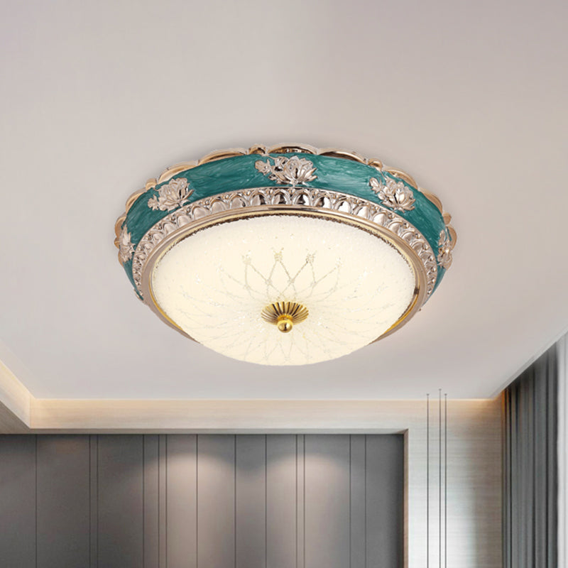 Green Led Bedroom Flushmount Ceiling Light In Rural Style Milky Glass Domed Sizes: 12’/16’/19.5