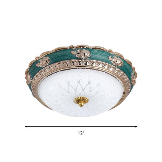 Green Led Bedroom Flushmount Ceiling Light In Rural Style Milky Glass Domed Sizes: 12’/16’/19.5