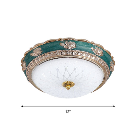Green Led Bedroom Flushmount Ceiling Light In Rural Style Milky Glass Domed Sizes: 12/16/19.5