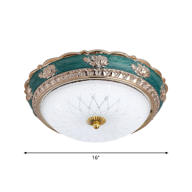 Green Led Bedroom Flushmount Ceiling Light In Rural Style Milky Glass Domed Sizes: 12’/16’/19.5