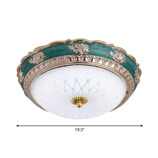 Green Led Bedroom Flushmount Ceiling Light In Rural Style Milky Glass Domed Sizes: 12’/16’/19.5