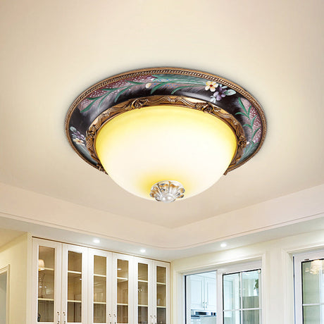 Countryside Style Tan Led Flush Mount Lamp With Faceted Glass Bowl 12/16/19.5 Width / 12
