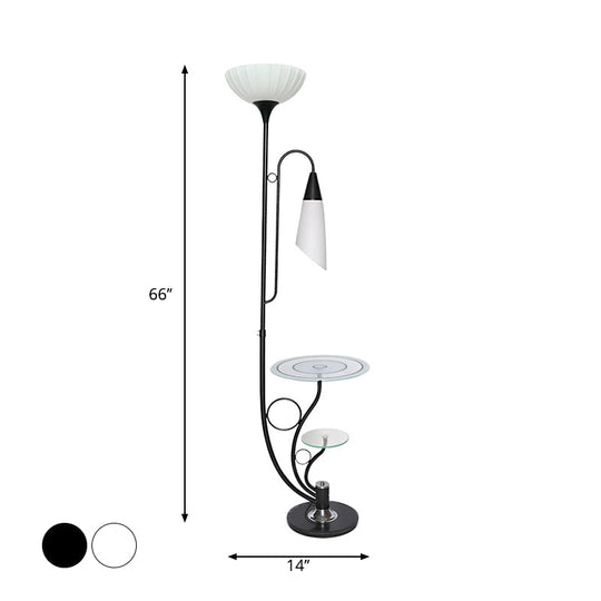 Beveled Crystal Tree Floor Lamp - Floral 2-Head Design Black/White Rural Style