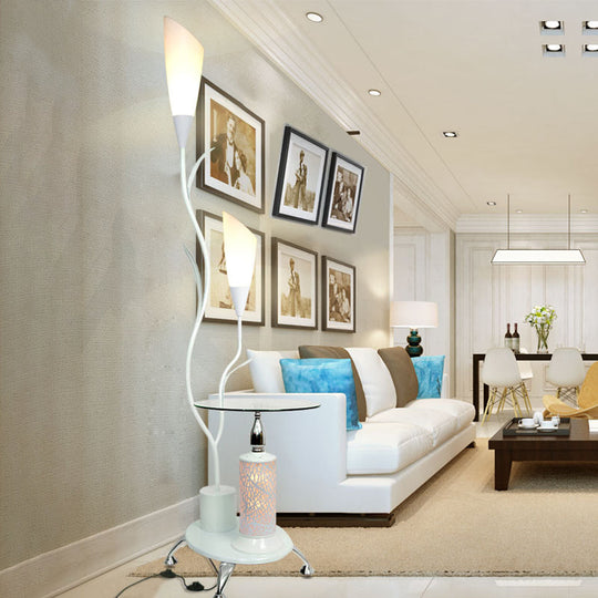 Rustic Branch Shaped Standing Lamp - 2 Bulbs Metallic Finish White/Black Guest Room Floor Light