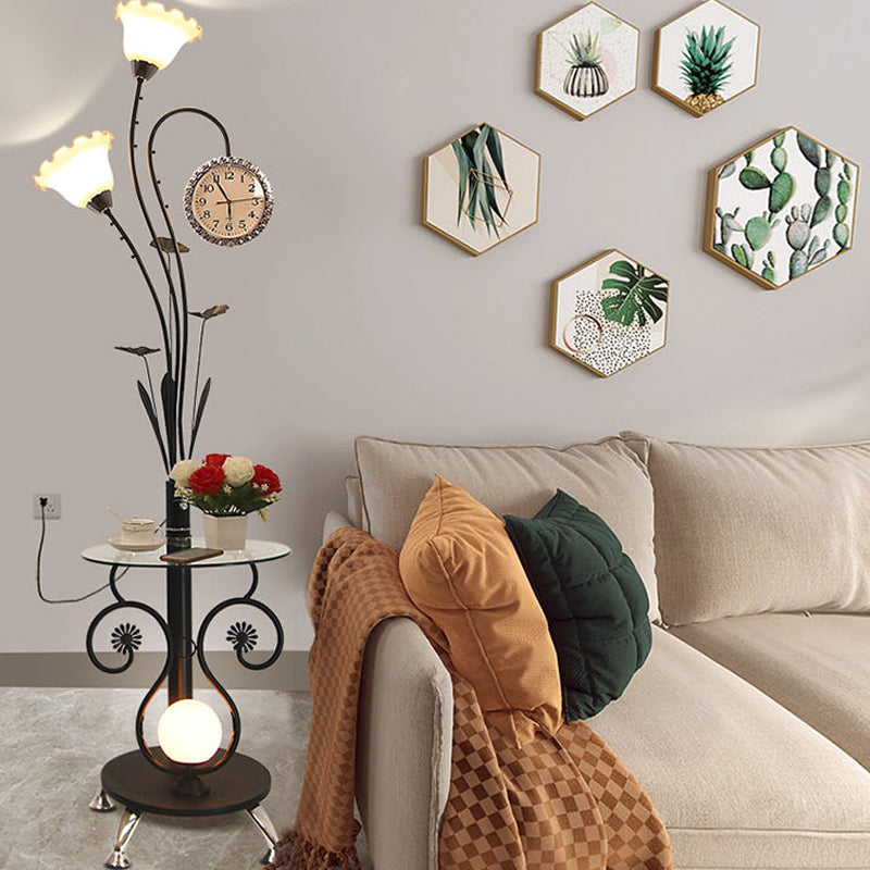 Rural Style Tree Shaped 2-Head Floor Lamp - Black/White Metallic Light For Bedroom