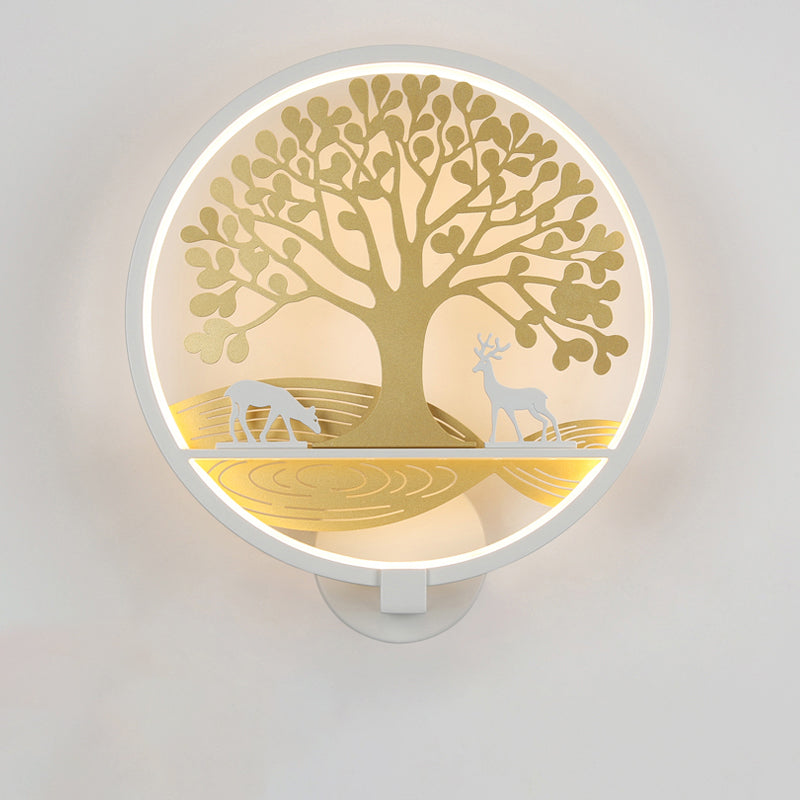 Modern Led Tree Wall Lamp-Metal Mounted Black/White Bedside Mural Light With Warm/White Glow