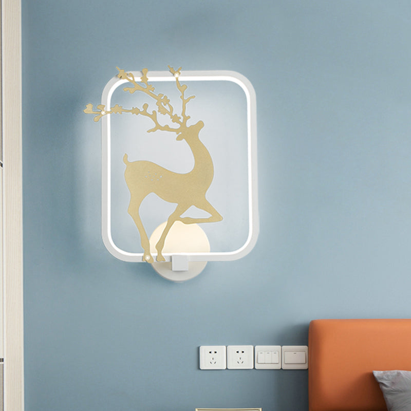 Minimalist Rectangle Metal Wall Mural Led Mount Lamp - Black/White With Elk Deer Pattern Warm/White