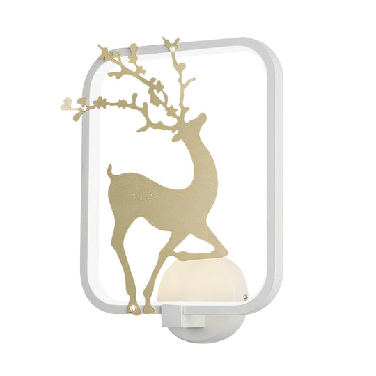 Minimalist Rectangle Metal Wall Mural Led Mount Lamp - Black/White With Elk Deer Pattern Warm/White