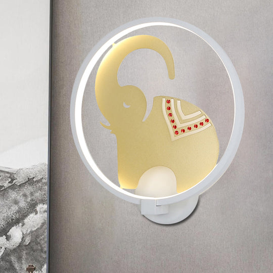 Postmodern Circular Metallic Mural Lamp: Led Elephant Wall Lighting Fixture In