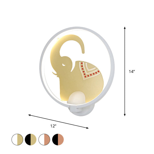 Postmodern Circular Metallic Mural Lamp: Led Elephant Wall Lighting Fixture In
