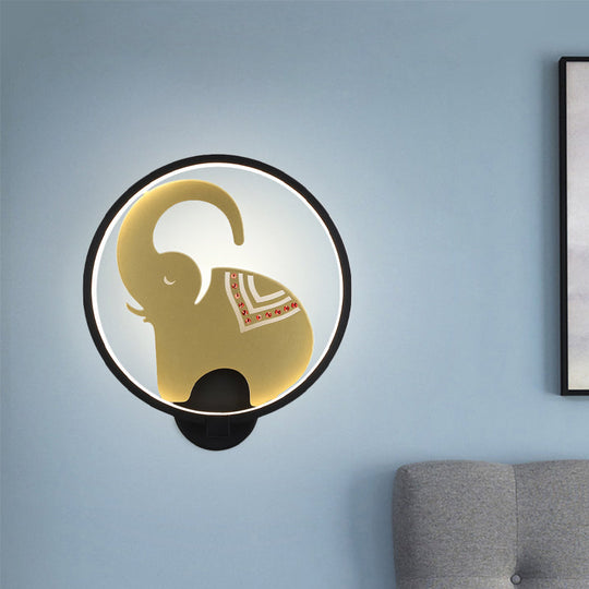Postmodern Circular Metallic Mural Lamp: Led Elephant Wall Lighting Fixture In