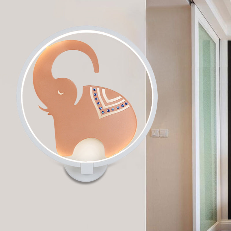 Postmodern Circular Metallic Mural Lamp: Led Elephant Wall Lighting Fixture In