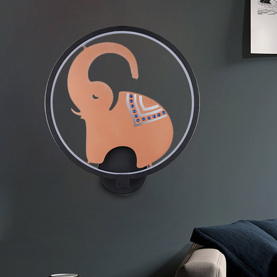 Postmodern Circular Metallic Mural Lamp: Led Elephant Wall Lighting Fixture In