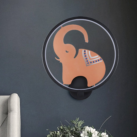 Postmodern Circular Metallic Mural Lamp: Led Elephant Wall Lighting Fixture In