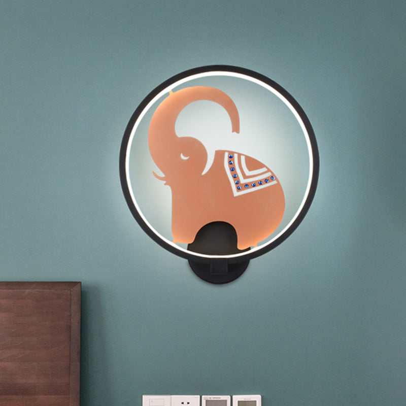 Postmodern Circular Metallic Mural Lamp: Led Elephant Wall Lighting Fixture In