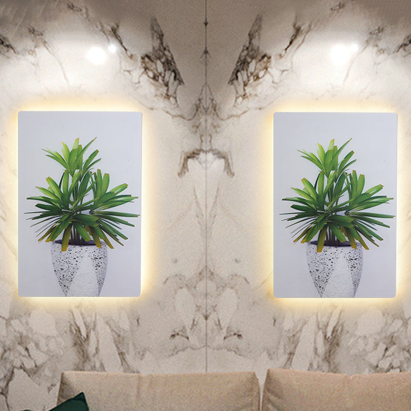 Leaf Pattern Led Wall Mural Lamp: Green & White Acrylic Lighting For Simplicity Style White-Green /