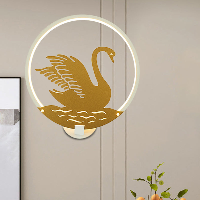Minimalist Rounded Swan Mural Led Wall Light In Black/White Warm/White
