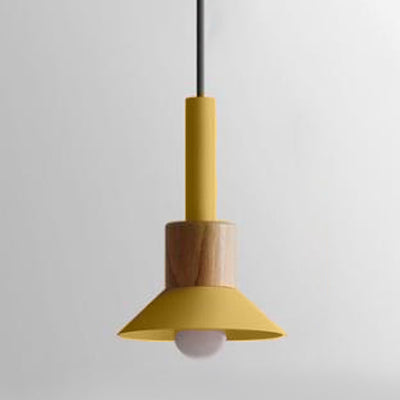Modern Metal Pendant Light With White/Yellow/Green Dome/Cone/Barrel Shade Yellow / Cone