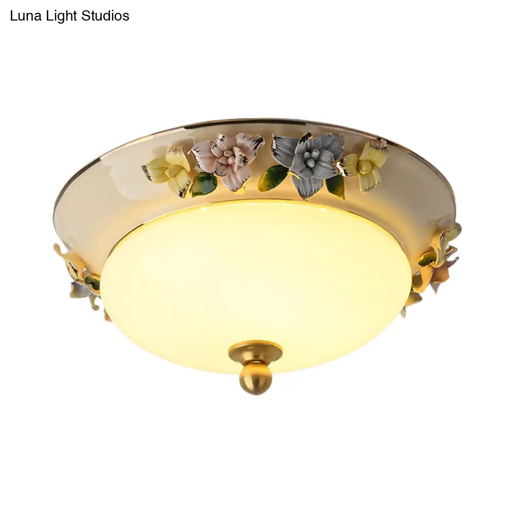 12’/14’ Led Dome Ceiling Mounted Farmhouse Light With Yellow/Blue Frosted Glass Flush Lamp And