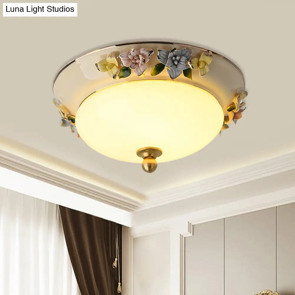 12’/14’ Led Dome Ceiling Mounted Farmhouse Light With Yellow/Blue Frosted Glass Flush Lamp And
