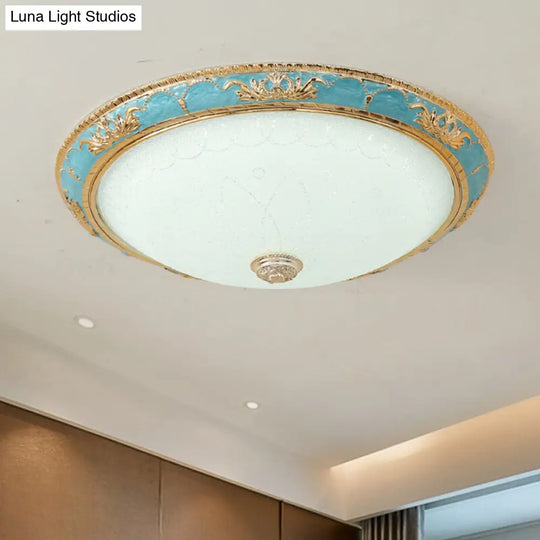 12/16/19.5 Led Ceiling Mounted Light With Veined Glass Dome Shade - Farmhouse Balcony Flush Lamp