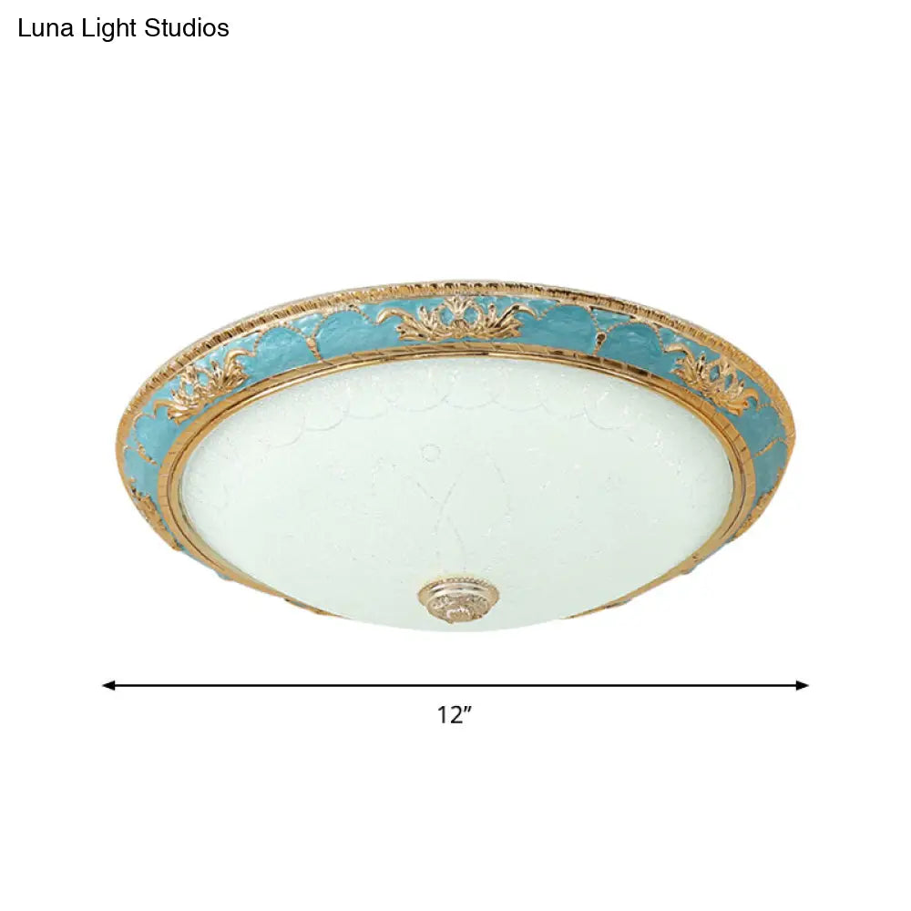 12/16/19.5 Led Ceiling Mounted Light With Veined Glass Dome Shade - Farmhouse Balcony Flush Lamp