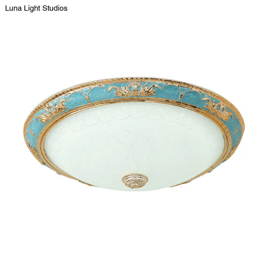 12/16/19.5 Led Ceiling Mounted Light With Veined Glass Dome Shade - Farmhouse Balcony Flush Lamp